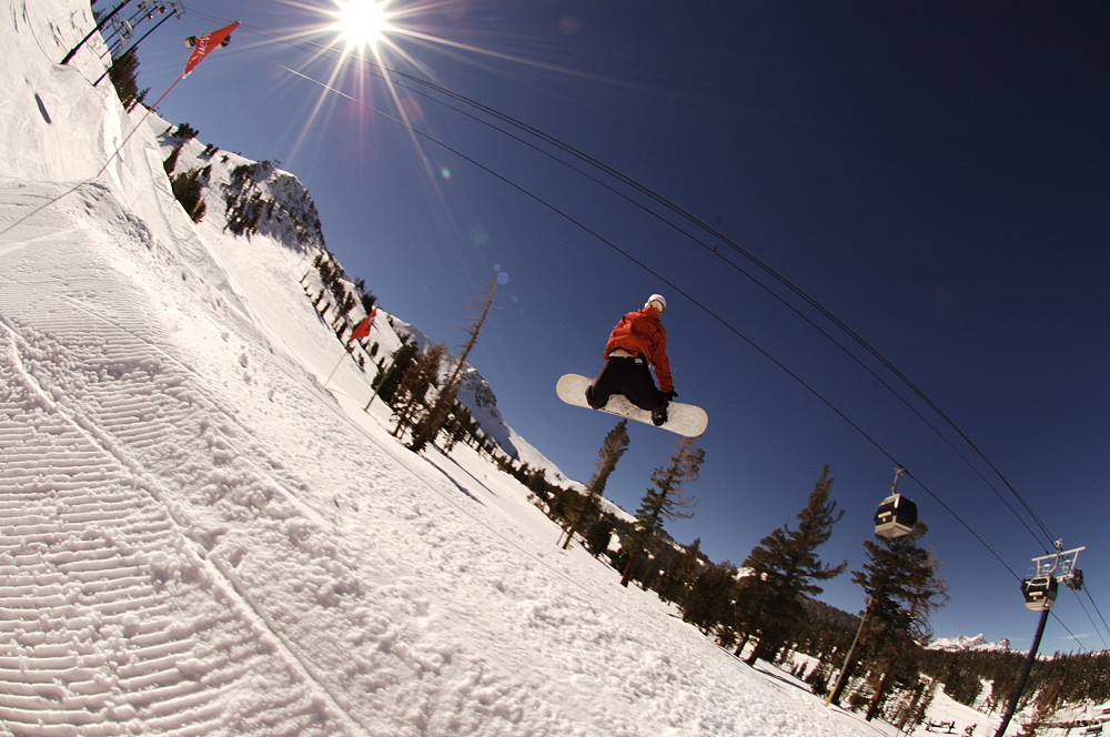 Snowboarding on the mountain