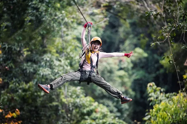 Person zip lining